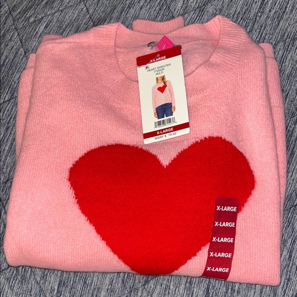 NWT Vince Camuto Heart Sweater Pink Red Graphic Pullover Women's XL - Picture 3 of 12